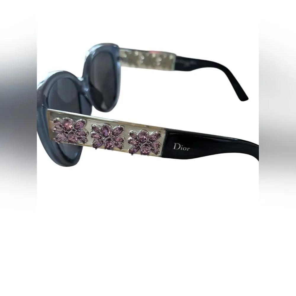 Authentic Dior Sunglasses Mystere Swarovski Crystal Flowers RARE Purple Flowers